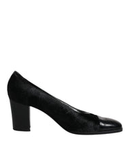 Dolce & Gabbana Black Leather Block Heels Pumps Shoes Dolce & Gabbana Retail Flare