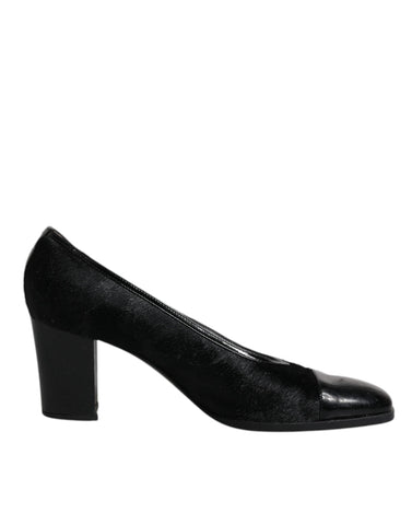 Dolce & Gabbana Black Leather Block Heels Pumps Shoes Dolce & Gabbana Retail Flare