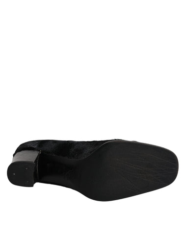 Dolce & Gabbana Black Leather Block Heels Pumps Shoes Dolce & Gabbana Retail Flare