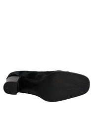 Dolce & Gabbana Black Leather Block Heels Pumps Shoes Dolce & Gabbana Retail Flare