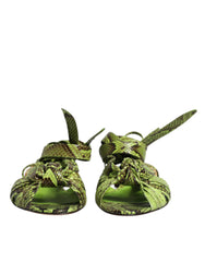 Dolce & Gabbana Green Animal Print Ankle Wrap Sandals Shoes Dolce & Gabbana Retail Flare