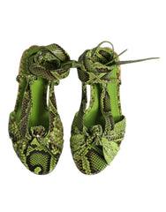 Dolce & Gabbana Green Animal Print Ankle Wrap Sandals Shoes Dolce & Gabbana Retail Flare
