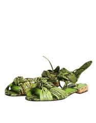 Dolce & Gabbana Green Animal Print Ankle Wrap Sandals Shoes Dolce & Gabbana Retail Flare