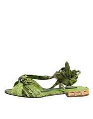 Dolce & Gabbana Green Animal Print Ankle Wrap Sandals Shoes Dolce & Gabbana Retail Flare