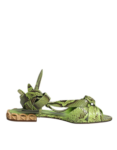 Dolce & Gabbana Green Animal Print Ankle Wrap Sandals Shoes Dolce & Gabbana Retail Flare