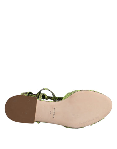 Dolce & Gabbana Green Animal Print Ankle Wrap Sandals Shoes Dolce & Gabbana Retail Flare