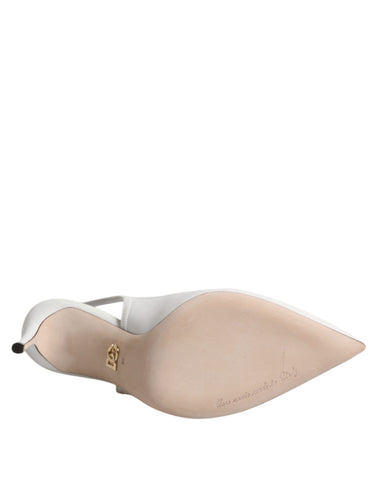 Dolce & Gabbana White Leather Stiletto Heels Slingback Shoes Dolce & Gabbana Retail Flare