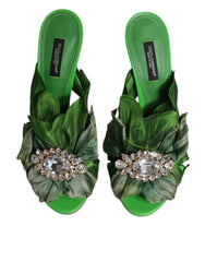 Dolce & Gabbana Green Crystal Slides KEIRA Sandal Shoes Dolce & Gabbana Retail Flare