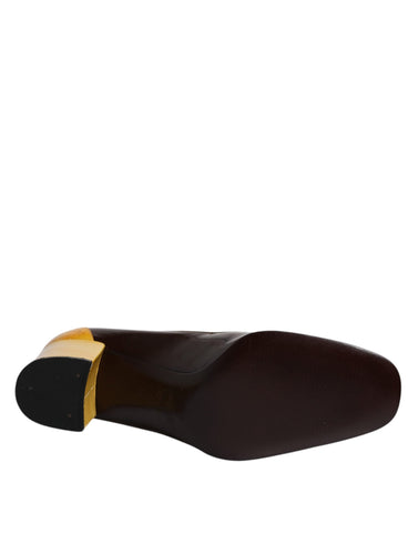 Dolce & Gabbana Yellow Brown Leather Block Heel Pumps Shoes Dolce & Gabbana Retail Flare