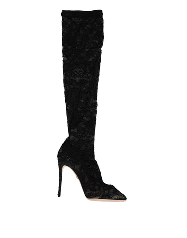 Dolce & Gabbana Black Stretch Socks Taormina Lace Boots Shoes Dolce & Gabbana Retail Flare
