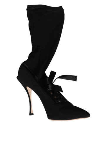Dolce & Gabbana Black Stiletto Heels Mid Calf Boots Shoes Dolce & Gabbana Retail Flare