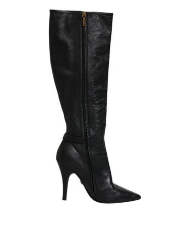 Dolce & Gabbana Black Leather Heels Knee High Boots Shoes Dolce & Gabbana Retail Flare