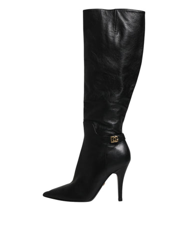 Dolce & Gabbana Black Leather Heels Knee High Boots Shoes Dolce & Gabbana Retail Flare