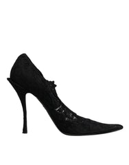 Dolce & Gabbana Black Lace Crystals Mary Jane Pumps Shoes Dolce & Gabbana Retail Flare
