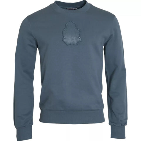 Dolce & Gabbana Blue Cotton Logo Patch Crew Neck Men Pullover Sweater Dolce & Gabbana Retail Flare