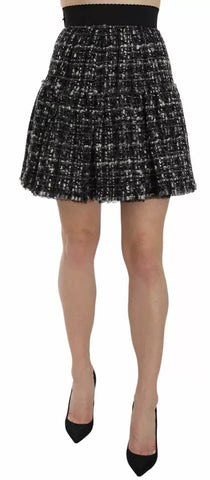 Dolce & Gabbana Black Check Flounce Detailed Wool Mini Skirt Dolce & Gabbana Retail Flare