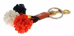Dolce & Gabbana Brown Gold Raffia Leather Clasp Finder Chain Keyring Dolce & Gabbana Retail Flare