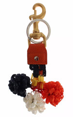 Dolce & Gabbana Brown Gold Raffia Leather Clasp Finder Chain Keyring Dolce & Gabbana Retail Flare
