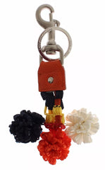 Dolce & Gabbana Silver Brown Raffia Leather Clasp Finder Chain Keyring Dolce & Gabbana Retail Flare