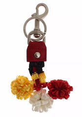 Dolce & Gabbana Silver Brown Raffia Leather Clasp Finder Chain Keyring Dolce & Gabbana Retail Flare