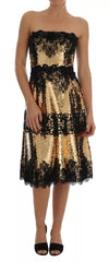 Dolce & Gabbana Gold Strapless Sequin Embellished Lace Dress Dolce & Gabbana Retail Flare