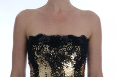 Dolce & Gabbana Gold Strapless Sequin Embellished Lace Dress Dolce & Gabbana Retail Flare