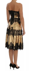 Dolce & Gabbana Gold Strapless Sequin Embellished Lace Dress Dolce & Gabbana Retail Flare