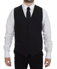Dolce & Gabbana Black Wool Silk Dress Gilet Jacket Vest Dolce & Gabbana Retail Flare