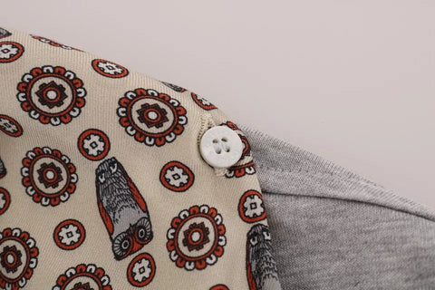 Dolce & Gabbana Gray Cotton Owl Silk Scarf Top T-shirt Dolce & Gabbana Retail Flare