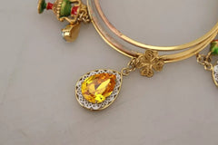 Dolce & Gabbana Multicolor Crystal Gold Tone Brass Bangle Bracelet Dolce & Gabbana Retail Flare