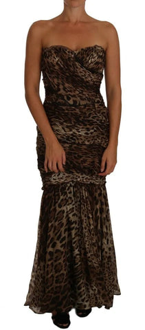 Dolce & Gabbana Brown Leopard Silk Chiffon Ruched Mermaid Maxi Dress Dolce & Gabbana Retail Flare