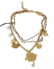 Dolce & Gabbana Gold Brass Crystal Floral Statement Charms Necklace Dolce & Gabbana Retail Flare