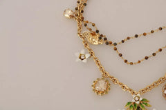 Dolce & Gabbana Gold Brass Crystal Floral Statement Charms Necklace Dolce & Gabbana Retail Flare