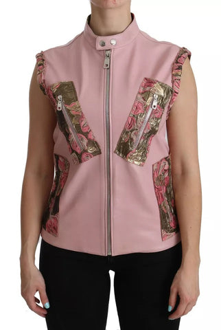 Dolce & Gabbana Pink Leather Sleeveless Vest Jacket Blouse Dolce & Gabbana Retail Flare
