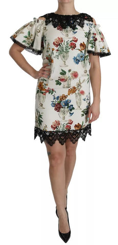 Dolce & Gabbana White Lace Floral Vase Shift Mini Dress Dolce & Gabbana Retail Flare