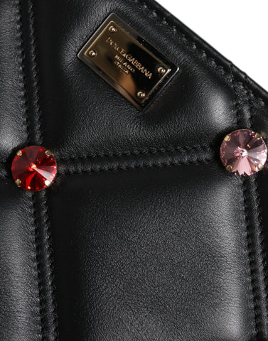 Dolce & Gabbana Black Leather Crystal Embellished Logo Shoulder Bag Dolce & Gabbana Retail Flare