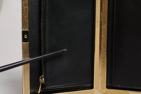 Dolce & Gabbana Black Leather Gold Frame Clutch Evening Party Purse Bag Dolce & Gabbana Retail Flare