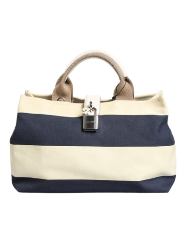 Dolce & Gabbana White Navy Striped Canvas Top Handle Tote Bag Dolce & Gabbana Retail Flare