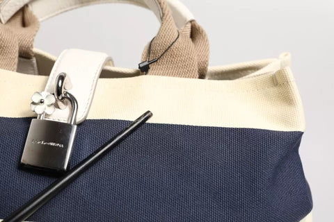 Dolce & Gabbana White Navy Striped Canvas Top Handle Tote Bag Dolce & Gabbana Retail Flare