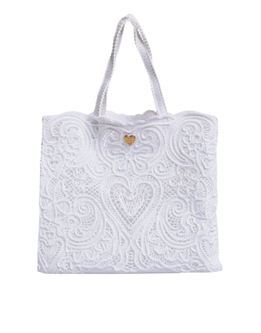 Dolce & Gabbana White Cordonetto Lace Beatrice Shopping Tote Bag Dolce & Gabbana Retail Flare