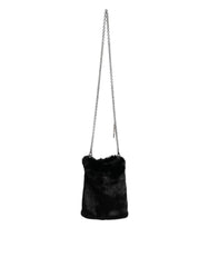 Dolce & Gabbana Black Faux Fur Silver Chain Crossbody Shoulder Purse Bag Dolce & Gabbana Retail Flare