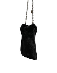 Dolce & Gabbana Black Faux Fur Silver Chain Crossbody Shoulder Purse Bag Dolce & Gabbana Retail Flare