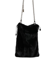 Dolce & Gabbana Black Faux Fur Silver Chain Crossbody Shoulder Purse Bag Dolce & Gabbana Retail Flare