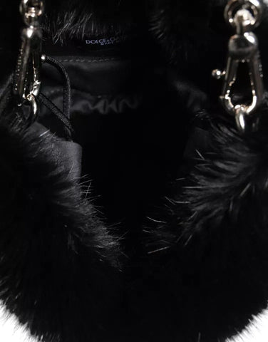 Dolce & Gabbana Black Faux Fur Silver Chain Crossbody Shoulder Purse Bag Dolce & Gabbana Retail Flare