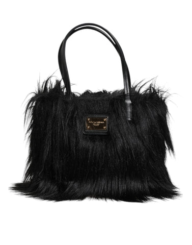 Dolce & Gabbana Black Fur Logo Plaque Double Handle Shoulder Bag Dolce & Gabbana Retail Flare