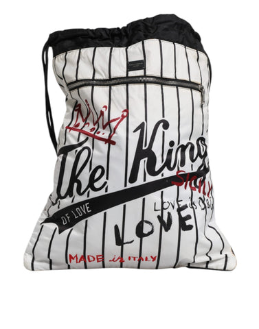 Dolce & Gabbana Black White Striped Polyester Drawstring Backpack Bag Dolce & Gabbana Retail Flare
