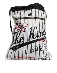 Dolce & Gabbana Black White Striped Polyester Drawstring Backpack Bag Dolce & Gabbana Retail Flare