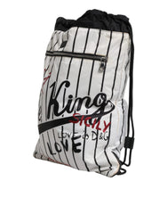 Dolce & Gabbana Black White Striped Polyester Drawstring Backpack Bag Dolce & Gabbana Retail Flare