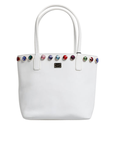 Dolce & Gabbana White Leather Crystal DG Logo Shoulder Tote Bag Dolce & Gabbana Retail Flare