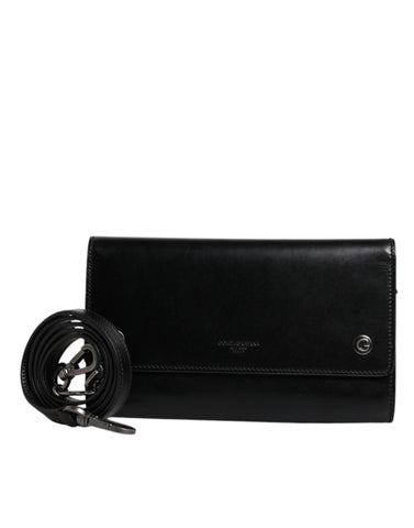 Dolce & Gabbana Black Leather Logo Embossed Crossbody Bag Dolce & Gabbana Retail Flare
